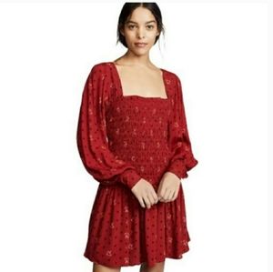 0131 Free People Smocked body Balloon longsleeve mini dress